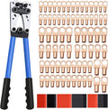 Cable Lug Crimping Tool with 74pcs Copper Wire Lugs, 100pcs Dual Wall Adhesive Heat Shrink Tubing, Wire Crimping Tool for AWG 10-1/0 Electrical Lug Crimper