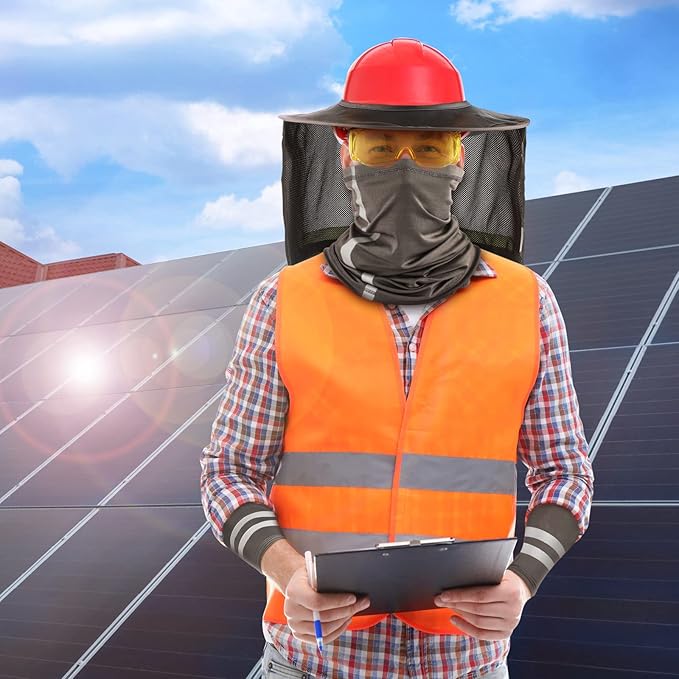SATINIOR 3 Pcs Sun Hard Hat Neck Protection High Visibility Full Brim Mesh Sun Protection Bandana Headband Arm Sleeves with Reflective Strap for Construction Helmet Hard Hat(Dark Gray)