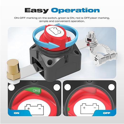275A 12V 48V Top Post Battery Disconnect Switch Free Assembly Marine Waterproof Battery Switch Isolator Switch for Car Vehicle RV and Boat