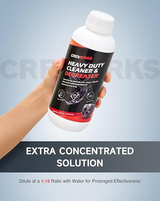CREWORKS Ultrasonic Cleaner Solution for Carburetors and Engine Parts, 34 fl oz Ultrasonic Cleaning Solution Works with Ultrasonic Machines, Extra Concentrated Cleaning Fluid for Industrial Use