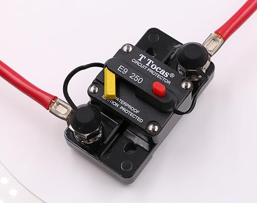 E9 3/8" Studs 250 Amp Circuit Breaker 12V - 48V DC with Manual Reset Switch Button with LED Indication 250A