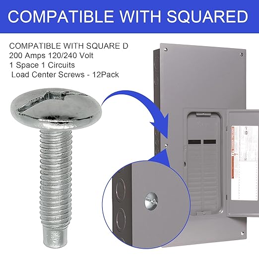Electrical Panel Screws Replacement for Square D Panel Cover Screws, Compatible with Square D 200 Amp Panel, Electric Panel Screws, Durable Steel, Easy Installation - 12 Pack