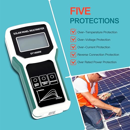 1800W Solar Panel Multimeter Tester, MPPT Photovoltaic Power Meter with LCD Backlight, Auto/Manual Detection, Measures Open Circuit Voltage, Max Power Point Pmax, Vmp, Imp