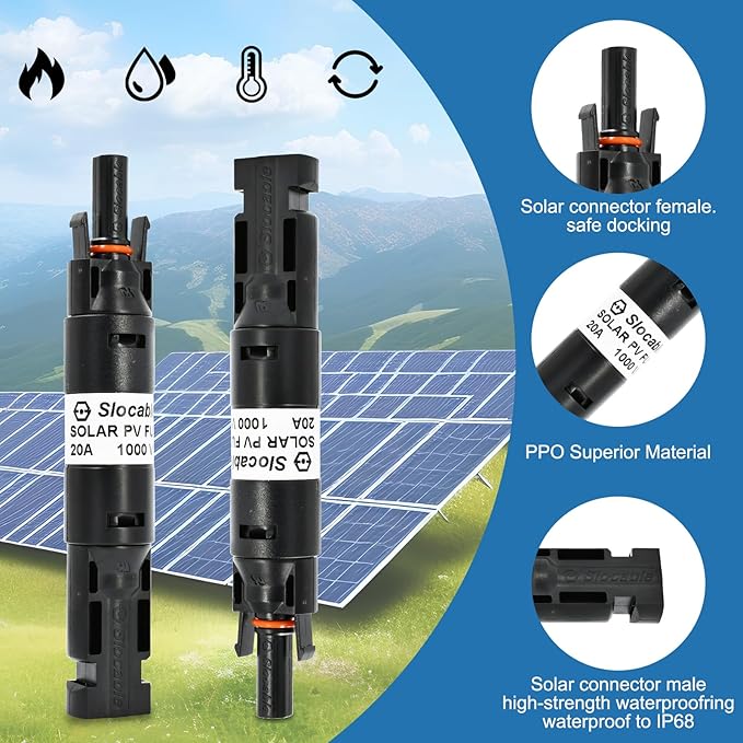 15A Solar Fuse Inline Holder, 1000VDC IP68 Waterproof PV Fuse Connector, for Solar Photovoltaic System, with 10X38mm Fuse (15A)