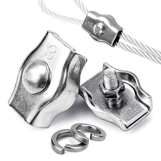20 Pack Wire Rope Clips for 1.5-3mm Cable, M3 Stainless Steel Simplex Single Bolt Clamps with Washers and Wrench