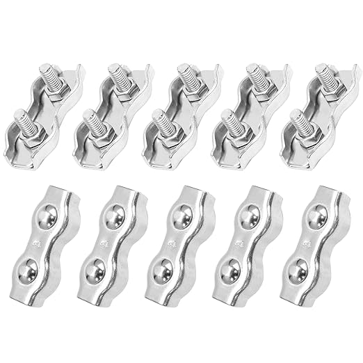 10 Pcs M4 Stainless Steel Duplex Wire Rope Clips, Duplex Double Bolt Cable Clamp for 1/8 Inch Diameter Wire Cable