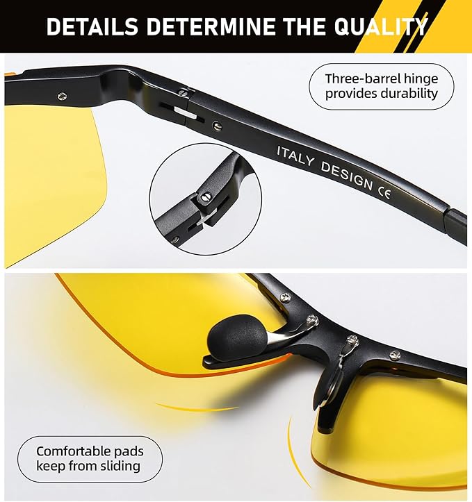DUCO Night Driving Glasses Night Vision Glasses for Men Women Polarized Anti-Glare UV400 Metal Frame Yellow Lens 8125Y
