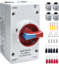 Waterproof IP66 Solar Disconnect Switch 4-Pole Red DC1500V 32Amp Isolator Solar Switch with Enclosure for Rooftop Solar Systems, RVs and Boat