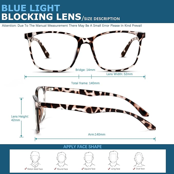 Blue-Light Blocking Glasses Computer Reading/Gaming/TV/Phones Glasses Fashion Anti Eyestrain Glasses for Women Men（B2 Douhua + Transparent）