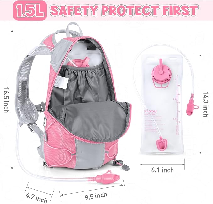 Hydration Pack for Kids Hydration Backpack with 1.5L Hydration Bladder Lightweight Insulated Water Pack for Hiking Biking Climbing Running