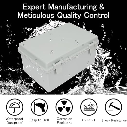 Junction Box IP65 Waterproof Electrical Box Outdoor ABS Plastic Project Box Hinged Shell Universal Enclosure Box with Mounting Plate, Wall Brackets, Cable Glands 11.4" x 7.5" x 5.5"