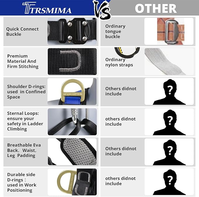 Safety Harness Fall Protection Upgrade 4 Quick Buckles Construction Full Body Harness 6 Adjustment D-ring