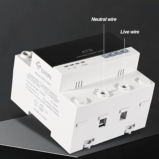 63A 110V Automatic Transfer Switch, Auto/Manual Generator Transfer Switch, DIN Rail Mount ATS with LED Display Safety Protections for Home Generator Inverter Utility Power L1 Priority Phase Selector