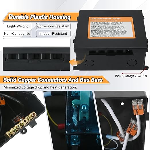 30 Amp Automatic Transfer Switch for RV Travel Trailer Camping Van, 120V Transfer Switch for Inverter, Shore Power and Generators