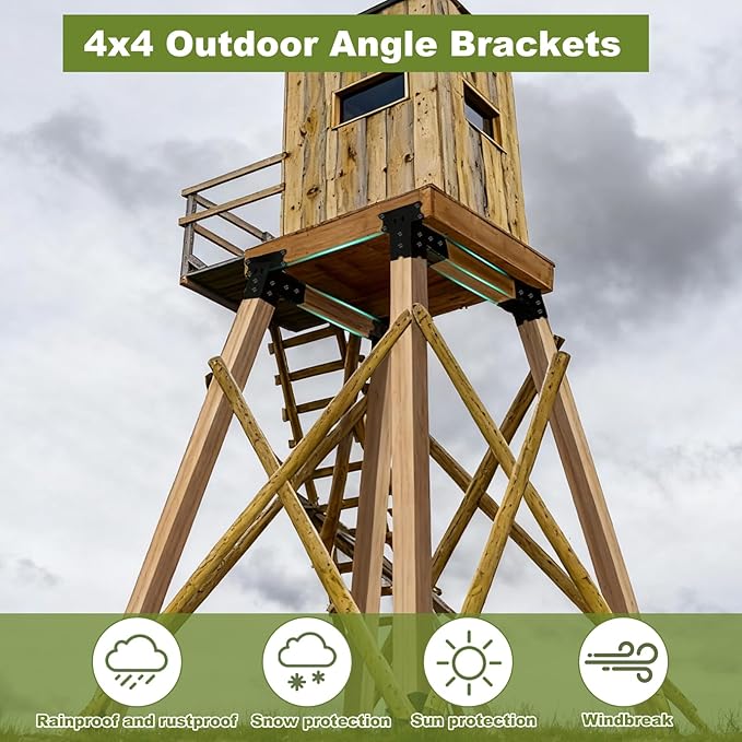 Deer Stand Brackets 4x4 Deer Blind Bracket - 4Pcs Heavy Duty Elevator Brackets Beam Support Platform Bracket for Hunting Blinds, Tree Houses, Shooting Shack, Observation Decks, Tower Stands