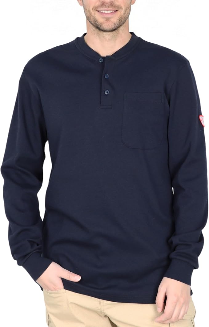 TICOMELA FR Shirts for Men Flame Resistant Shirt NFPA2112/CAT2 7oz Fire Retardant Men's Long Sleeve Henley Shirts