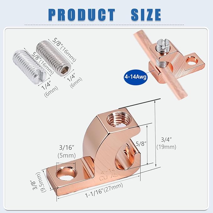 Lay in Connector Pool Bonding Lug, 12 Pack Copper Lay-in Clamps with 304 SS Screws for Grounding Swimming Pools Spas and Conduits, 4-14 Wire Range