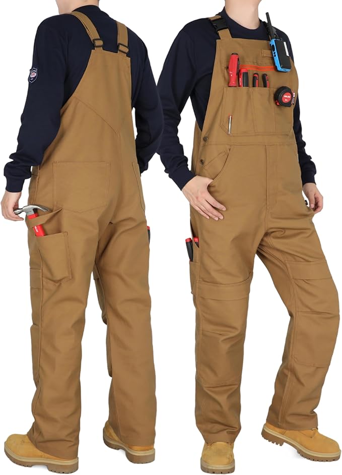 BOCOMAL Men's FR Bib Overall Duck Canvas Fire Resistant/Flame Resistant Workwear Relaxed Fit Unlined