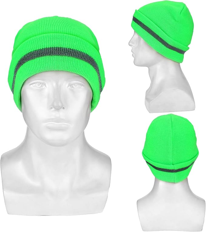Geyoga 2 Pack Reflective Beanie Hat, High Visibility Knit Beanie with Reflective Strip, Night Running & Outdoor Work Safety