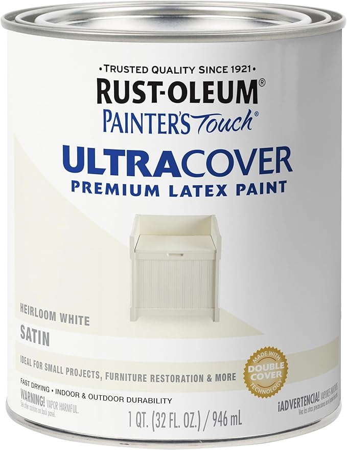 Rust-Oleum 240285 Painter's Touch Latex Paint, Quart, Satin Heirloom White 32 Fl Oz (Pack of 1)