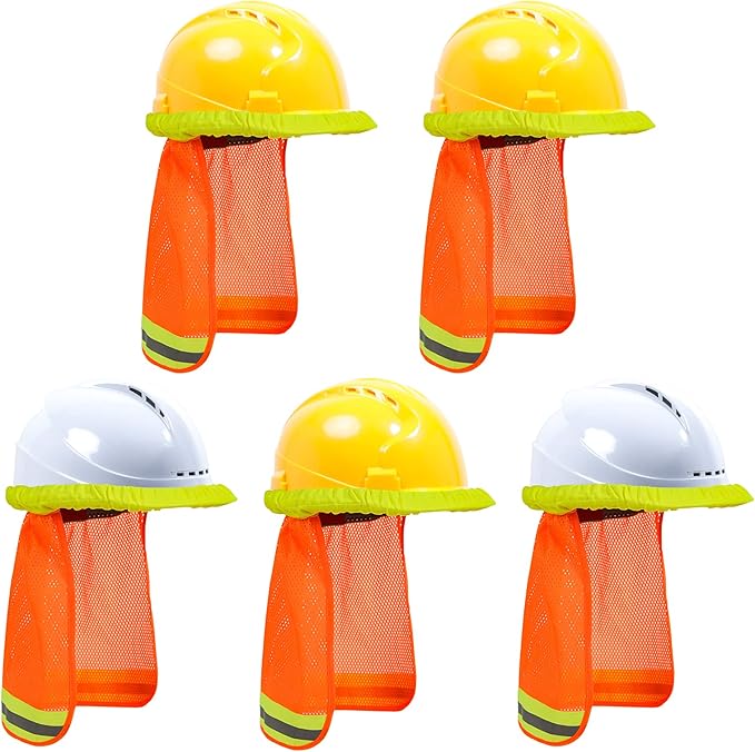 TCCFCCT Hard Hat Sun Shade, High Visibility Neck Shield with Secure-Fit Fastener, Mesh Neck Sun Shade Protector with Reflective Strip, Construction Helmets Use, Hard Hat Not Included, Orange, 5 Packs