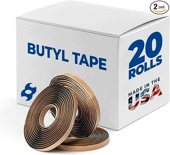 Second Skin Butyl Tape – 20 Roll (20ft x 1/2” x 1/4”) | Black Butyl Sealant Tape for RV, Auto, Marine, Headlight Repair, Window Glazing Tape | Weatherproof & Waterproof, Indoor & Outdoor, Made in USA