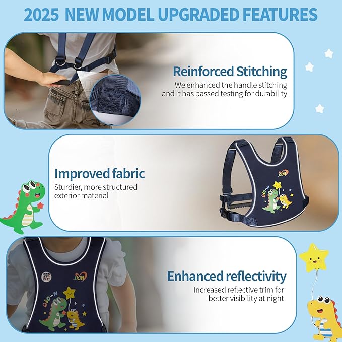 Safety Walking Harness for Kids 3-6, Anti-Elopement Vest Harness for Autism Special Needs ADHD, Reflective Leash with Grab Handle for Autistic, Active Children, Adjustable Tether for Travel and Crowds