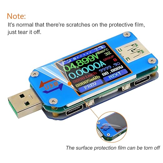 DROK USB Power Meter, DC 4-24V 5A LCD USB A&C Voltage Current Display USB Tester Multimeter, Test Speed of Charger Cables, Capacity of Power Bank, QC 2.0 3.0