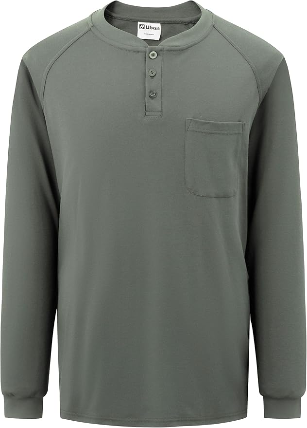 Ubon FR Shirts for Men Welding Shirt Flame Resistant Long Sleeve Work Shirts 6.5 Oz FR Clothing