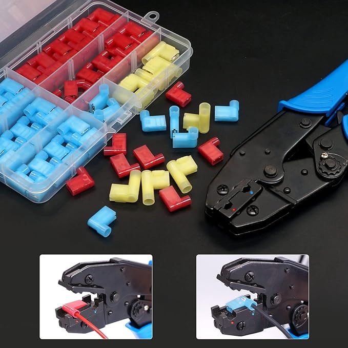 Twidec/Ratchet Crimp Pliers Crimping Tool Ratchet Terminal Crimper Wire Crimp Tool For Crimping Tubular Terminals Nylon Flag Spade Female Connectors HS-07FL