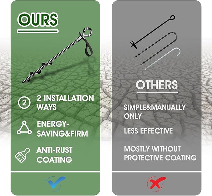Ground Anchors Screw in 16Pcs, Trampoline Stakes Anchors with Straps Resistant High Wind, Earth Anchor for Swing Set, Tent, Trampolines, Carport, Canopies(16x15in)
