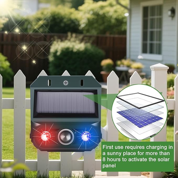 2026 4 Packs Solar Ultrasonic Nocturnal Animal Repeller,Ultrasonic Bird Cat Deterrent Outdoor for Yard Farm,Predator Lights with Red&Blue for Cat Fox,Effective Bear Repellent Outdoor for Chicken Coop