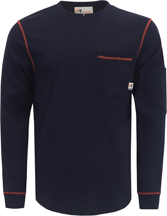 VATRENUS FR Shirts Crewneck 5.5oz Lightweight Flame Resistant 100% Cotton Men's Pre-Washed Fire Retardant Workwear