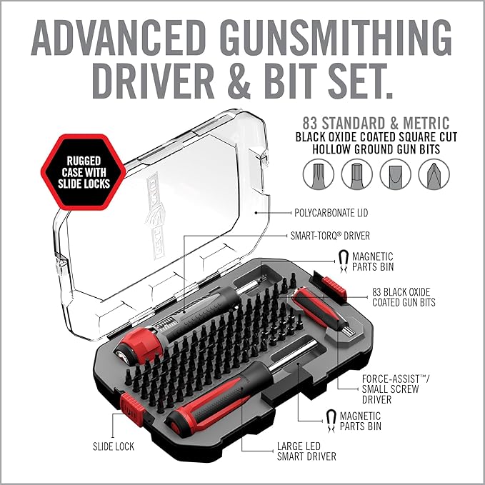 Real Avid Armorers Tool Kit – Precision Torque Wrench Set with 83 Bits, Magnetic Bit Driver, LED Screwdriver - Includes Hex Phillips Torx Drivers with Accurate Inch Pound Settings for Gun Maintenance