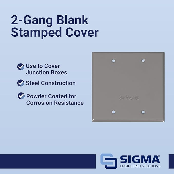 Sigma Electric, Gray, 1 Count (Pack of 1) Sigma Engineered Solutions, 14340 2-Gang Rectangular Stamped Weatherproof Cover