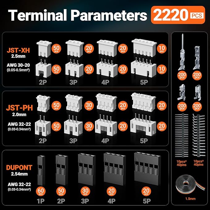 Preciva Crimping Tool Connector kit - AWG28-16/0.08-1.5mm² Ratcheting Crimper with 620Pcs Connectors and 1600Pcs Pins | Crimp Tool for Dupont, JST, ATX, EPS, PCIE, SATA Series
