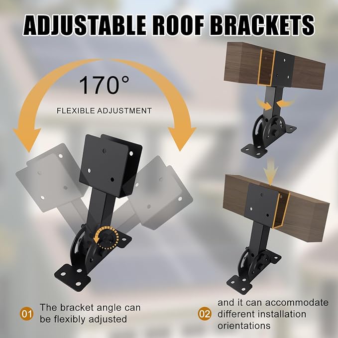 2x4 Heavy Duty Roof Riser Brackets Kit 3 Pcs, Adjustable Angle Pergola Support Brackets Black Powder-Coated Patio Roof Lift Brackets Suitable for Patio Gazebos/Pergolas