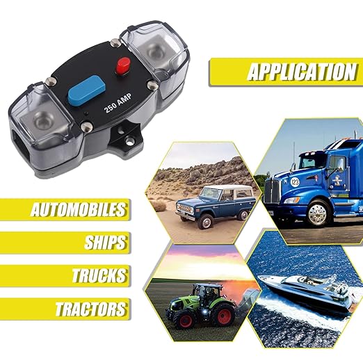 250A 12-48 Volt DC Self Recovery Circuit Breaker with Manual Reset Button for Automotive Rv Marine Boat (250Amp)
