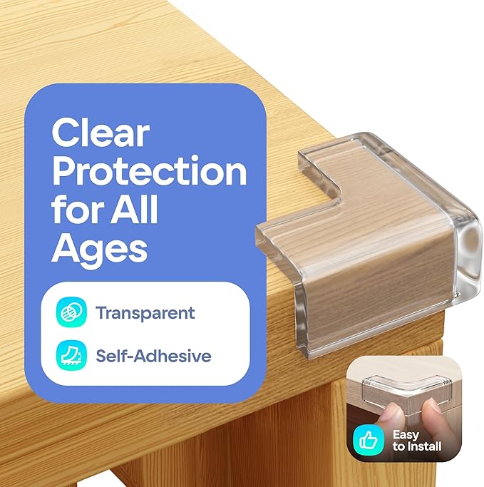 12-Pack Baby Proof Corner Protectors, Clear Furniture Safety Bumpers, Soft Rubber Foam Cushion Guards with Pre-Applied Adhesive, Child Proofing Pads for Tables, Cabinets, Desks, Glass Surfaces