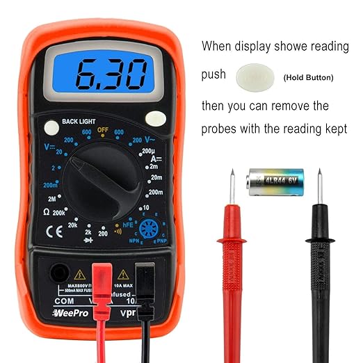 Vpro850L Digital Multimeter DC AC Voltmeter, Ohm Volt Amp Test Meter, Electric Tester Ohmmeter with Diode and Continuity Detector, Backlit Display and Insulated Rubber Case Kickstand