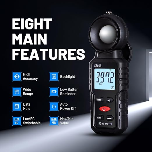 Mcbazel Digital Illuminance Light Meter, Photometer Light Intensity Sense Tester with LCD Display,Lux Meter Range up to 200,000 Lux for Grow Plants/Photography/Indoor/Garden
