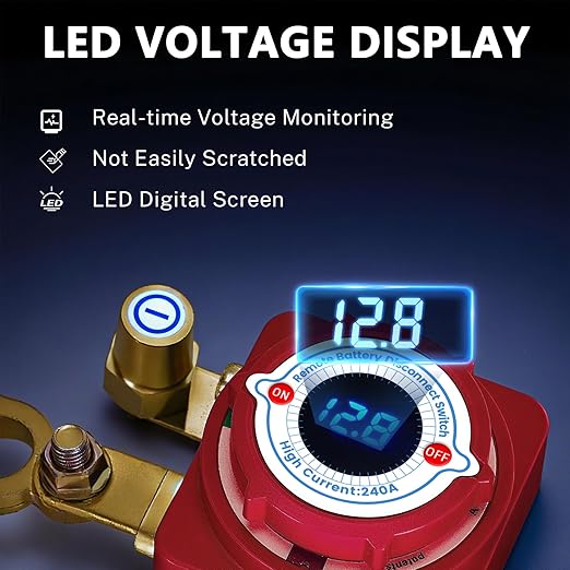 Remote Battery Disconnect Switch 12V 240A, Upgrade Battery Kill Switch for car 12V 240A, with Led Voltage Display, Prevent Battery Drain, Remote Battery Kill Switch for Car, Truck, RV
