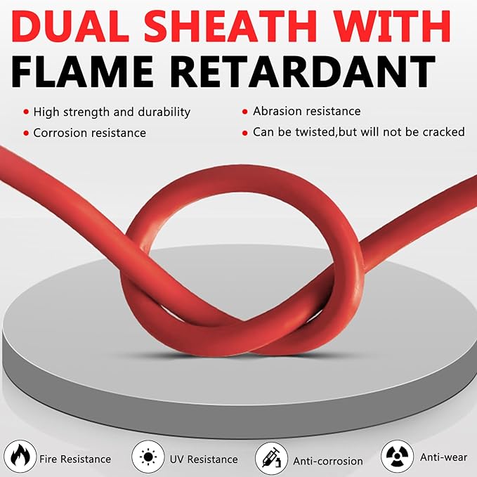 2x20 Feet Solar Panel Extension Cable, 10AWG Solar Cable, Solar Panel Cable with Female and Male Waterproof Connectors for RV, Photovoltaic Systems (20FT Red + 20FT Black)