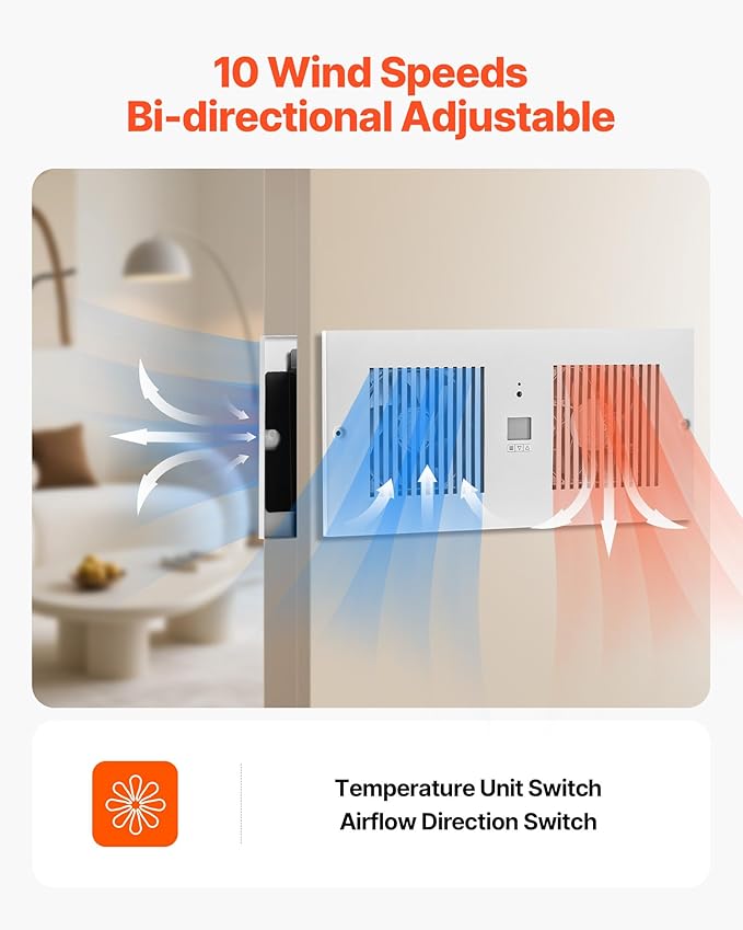 VEVOR Room to Room Fan, Adjustable Dual Airflow Through-the-Wall Fan with Remote & Temperature Control, 300 CFM 10-Speed Ventilation Quiet In-Wall Vent for Living, Laundry Room Indoor