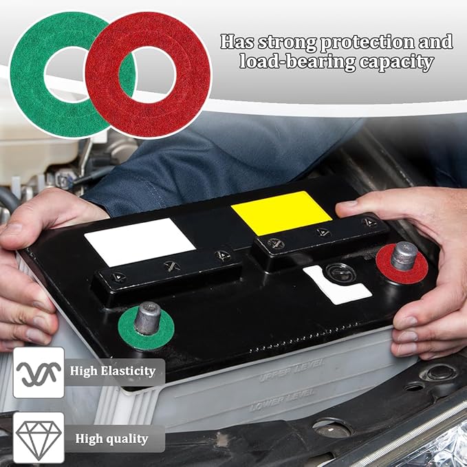 12PCS Car Battery Terminal Protector, Fiber Felt Vehicle Battery Terminal Corrosion Prevention Washer, Anti-Corrosion Batteries Shim Cleaner Kit, Universal for Most Vehicles (Red/Green)