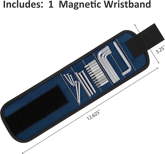 2PC Magnetic Wristband, 5-Row Strong Magnets for Holding Screws, Nails, Drill Bits, Tools Organizer for Craftsmen, Construction, Great Gift for Dad, Men (Blue)