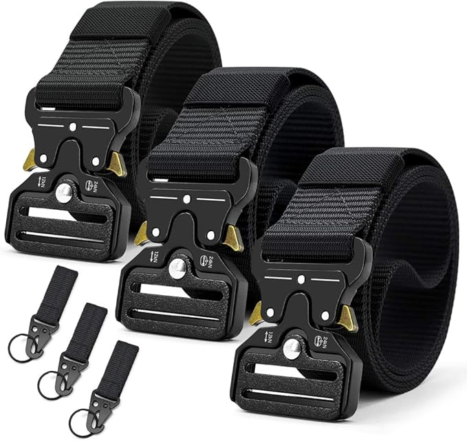 DOOPAI Tactical Belt for Men, 3Pack Military Nylon Web with Heavy Duty Quick Release Metal Buckle