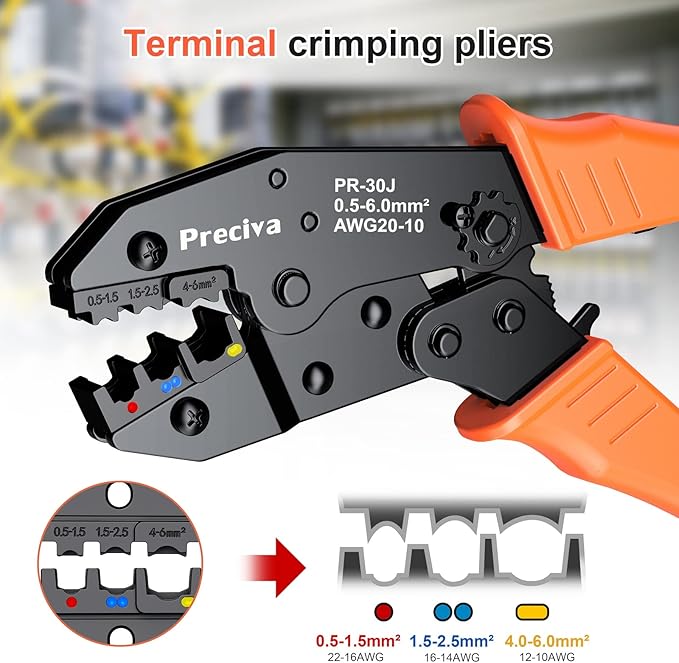 Wire Terminals Crimping Tool Kit, Preciva AWG20-10/0.5-6mm²Insulated Ratcheting Crimper Tool with 350PCS Insulated Wire Connectors