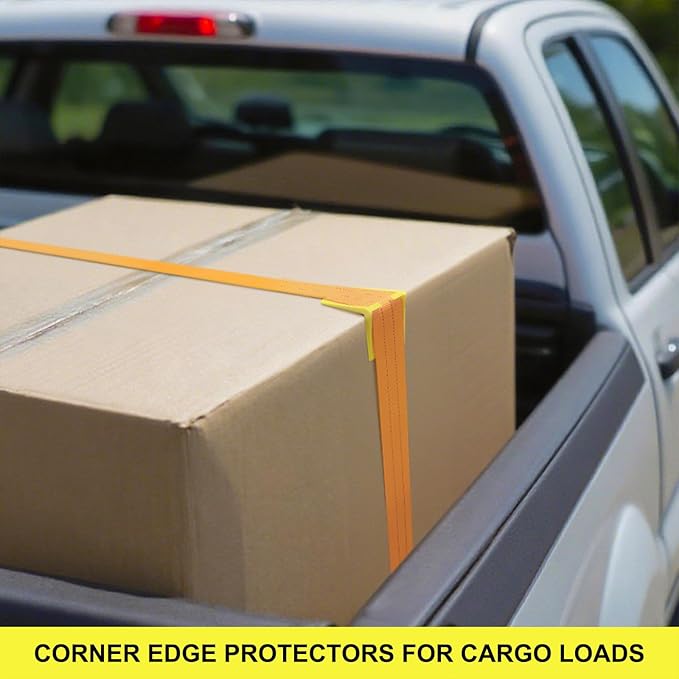 20-Pack 2 x 2 Inch V-Shaped Corner & Edge Protectors – Heavy Duty Industrial Tie Down Strap Protectors for 1" to 2" Straps, Crack-Resistant Cargo, Flatbed, Pallets & Moving – Yellow