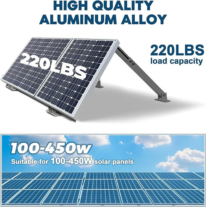 GCCSJ 2 Sets Solar Panel Mounting Brackets, 14-27 inch Adjustable Solar Panel Tilt Mount Brackets, Aluminum Alloy Solar Panel Mounting Kit Suitable for 100-450W Solar Panels for RV Roof Boat Camping